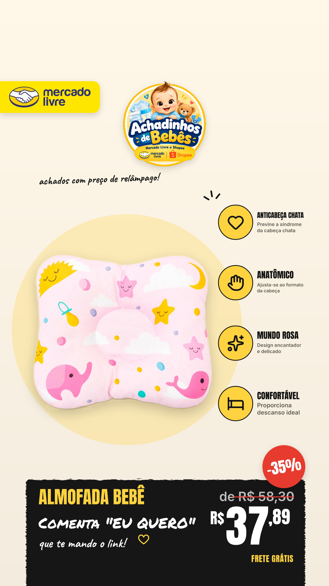 Almofada Modeladora Bebê Anti Cabeça Chata Anatômico Mundo Rosa