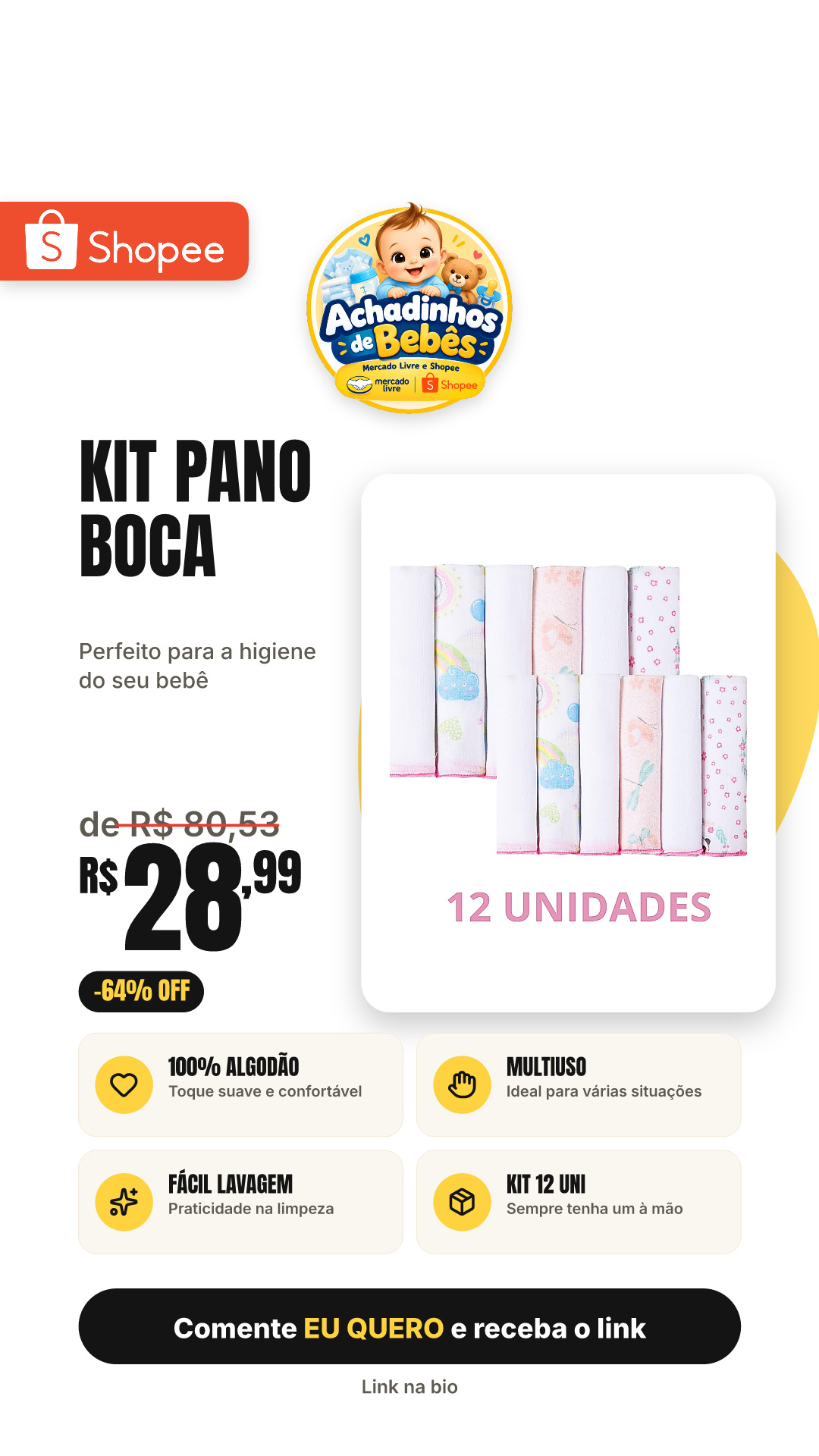 Kit Pano de Boca 12 unidades 30x30cm 100%algodao