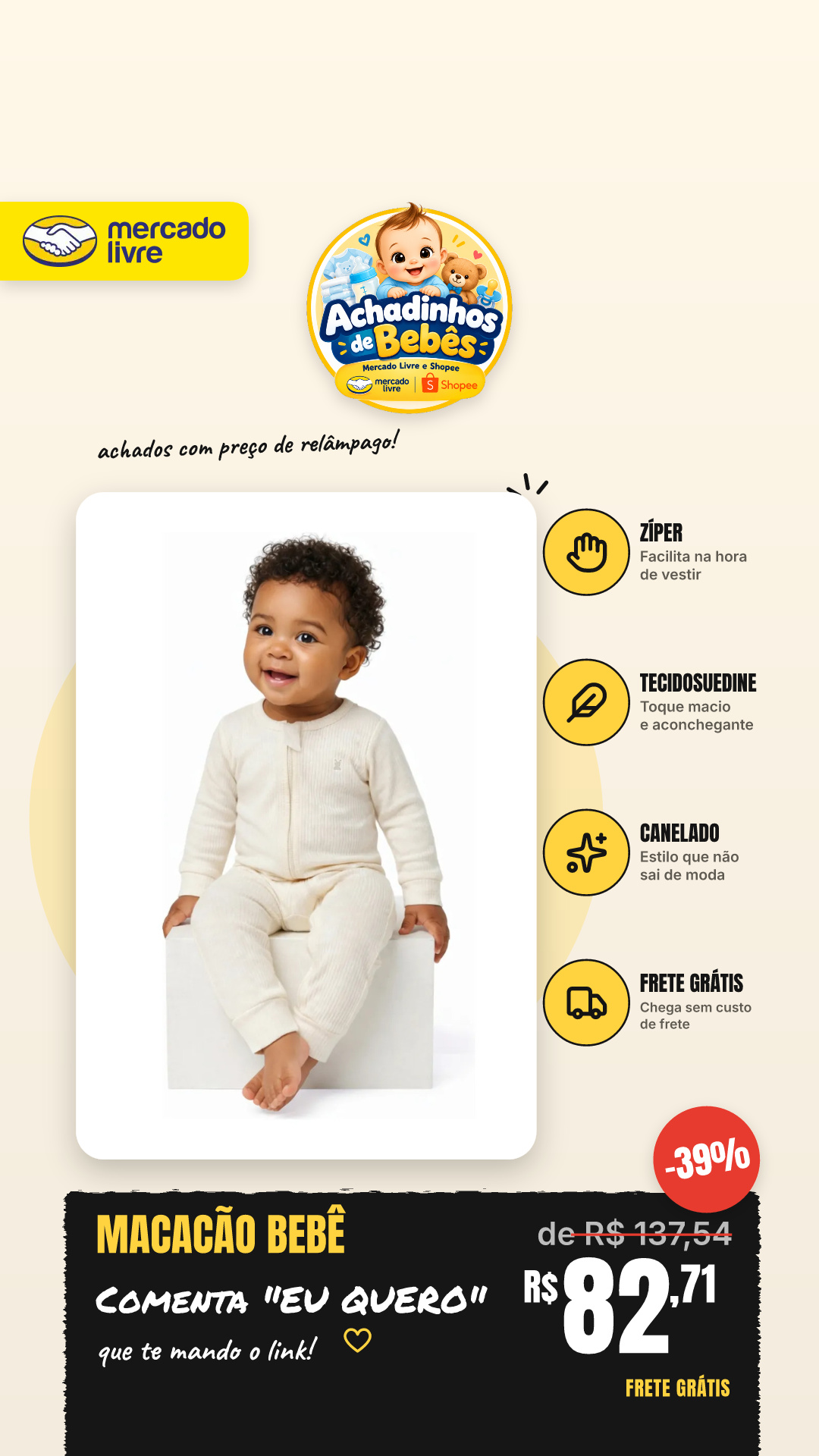 Macacao De Bebê Com Zíper Tecido Suedine Canelado Kiko Baby Off White Rn