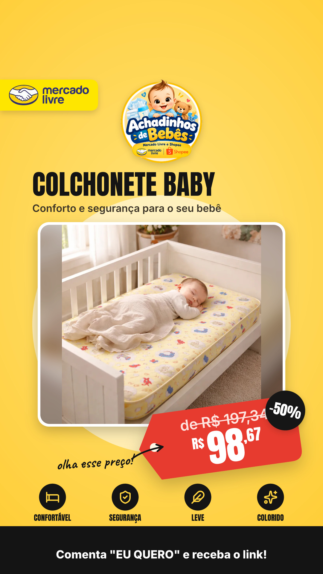Colchonete Baby Chiquerinho Luckspuma 60x100x10 Cm Amarelo