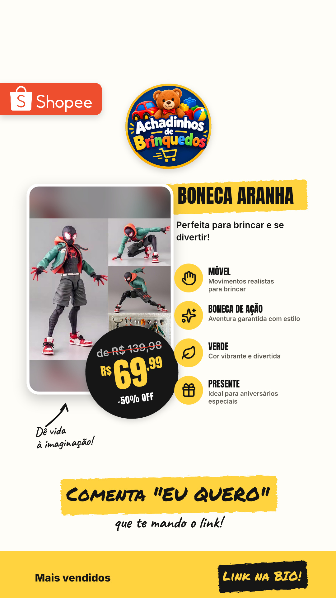 Boneca móvel com articulação de aranha verde, boneca de ação, presente de aniversário