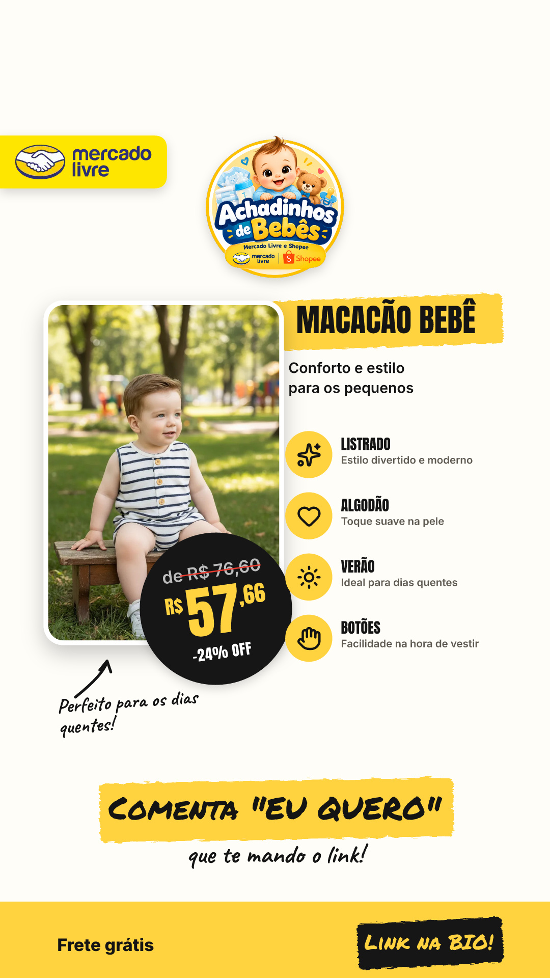 Romper Macacão Bebê Menino Listrado Algodão Botões Verão