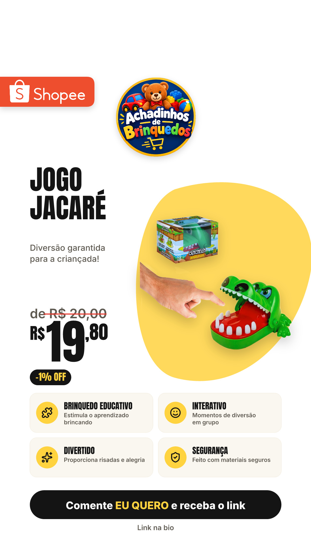 Jogo Jacaré Morde Dedo Divertido para Crianças – Brinquedo Educativo e Interativo