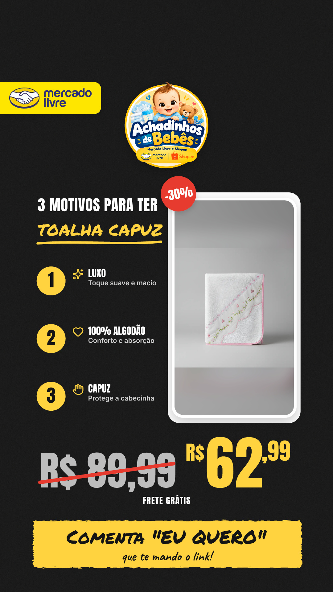 Toalha De Banho Capuz Forrada Luxo 100% Algodão P/ Bebe Branco/rosa