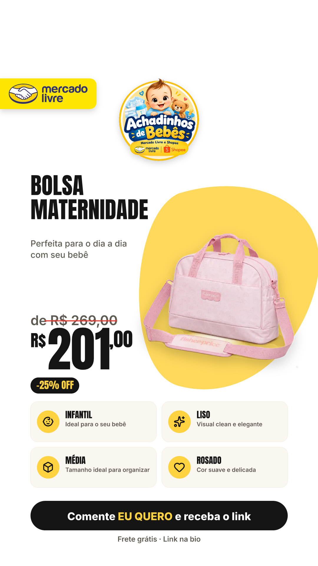 Bolsa Maternidade Média Infantil Fisher Price Dozy Girl Rosa Rosa-claro Liso