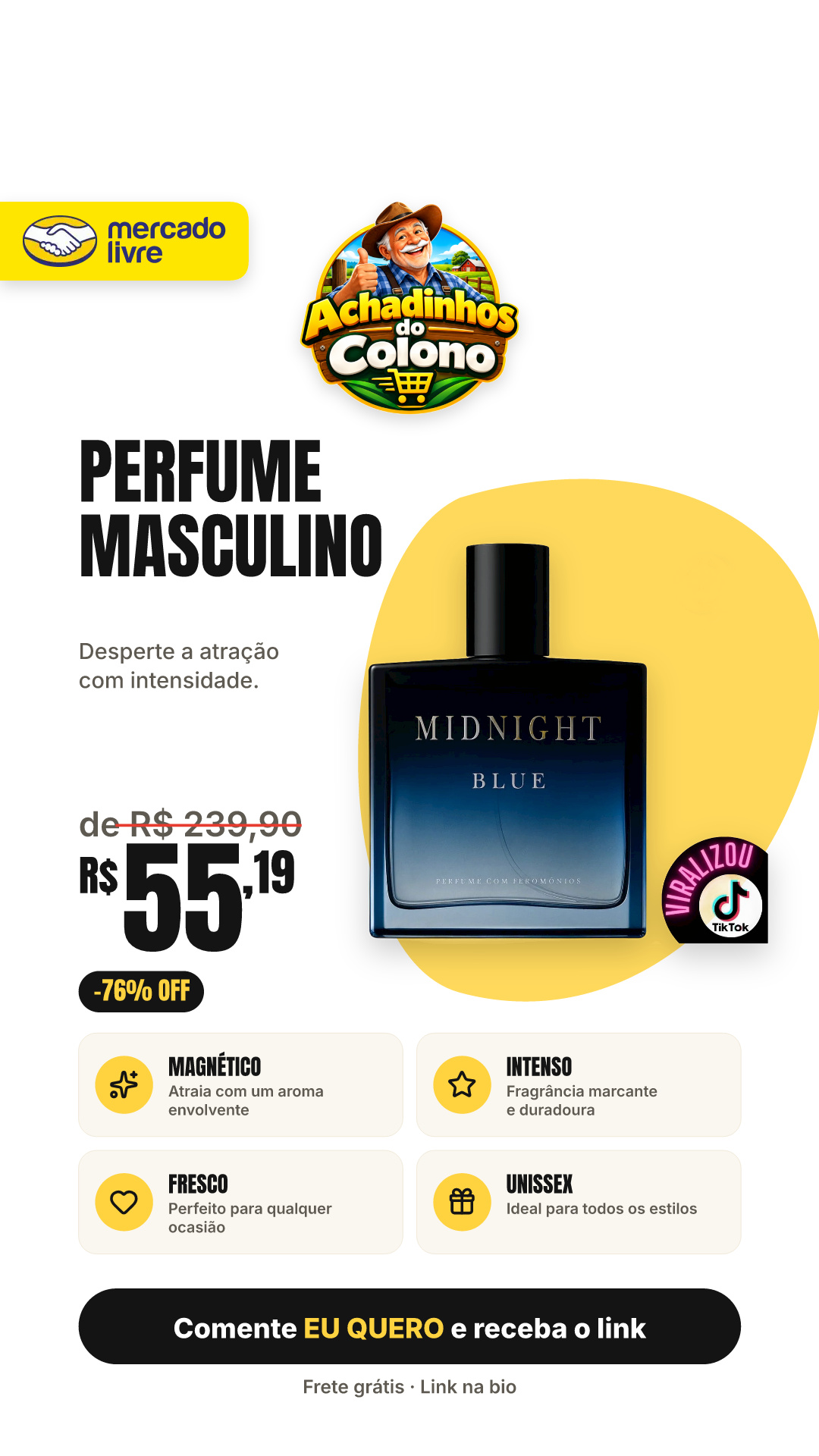 Perfume Masculino Midnight Blue Magnetico Atracao 100 Ml