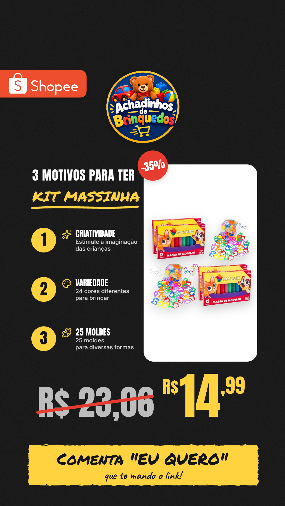 Kit 24 Massinha de Modelar + 25 Moldes Cortador Festa Aniversário Kit Lembracinha