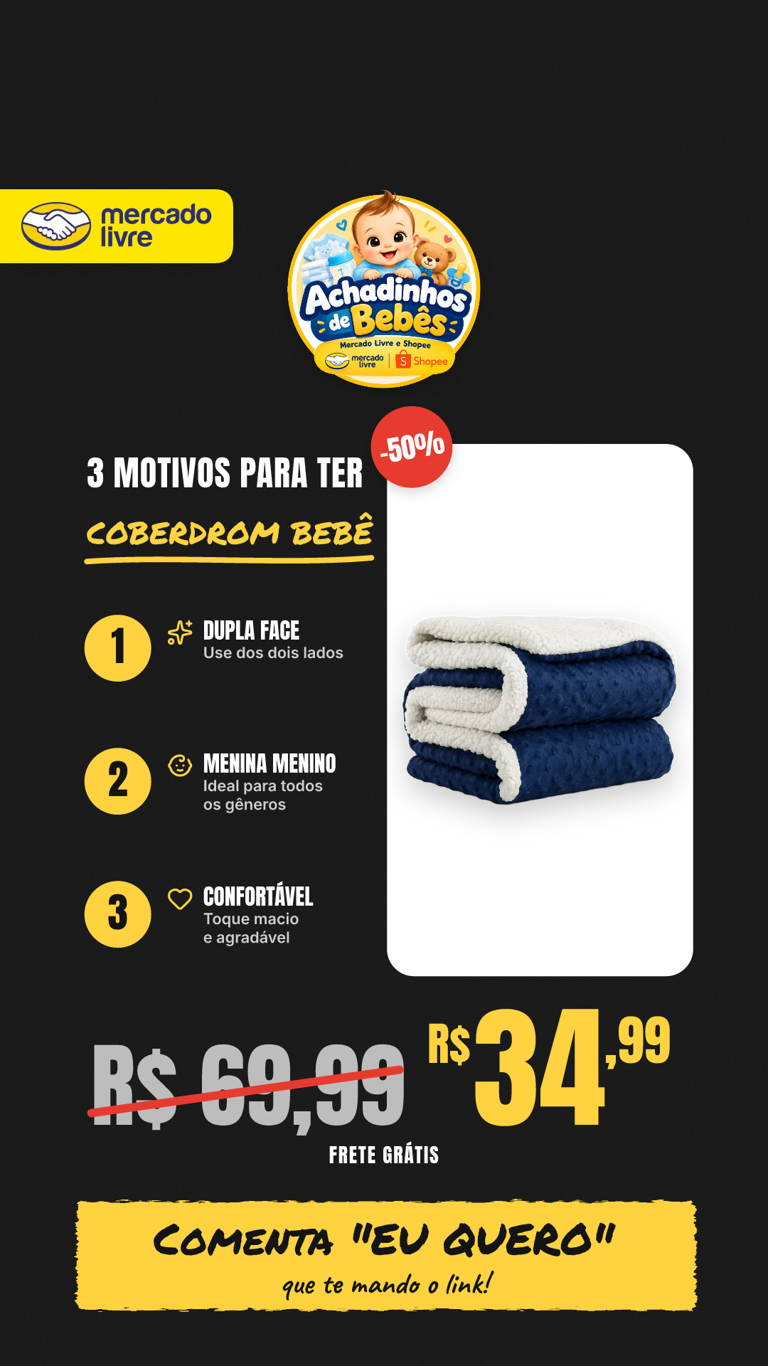 Coberdrom Edredom Manta Bebê Berço Menina Menino Dupla Face Azul Pipoquinha (dupla Face)