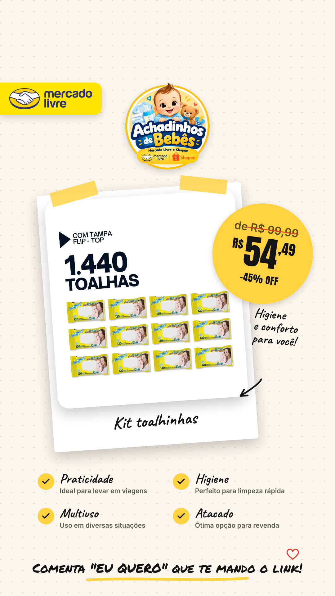 Kit 1440 Toalhinhas Umedecidas Use It Lenços Atacado
