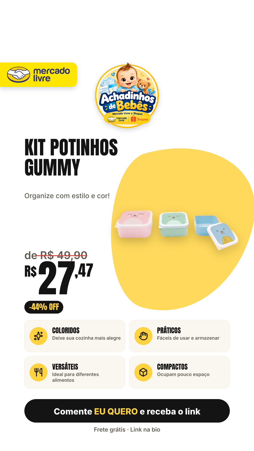 Kit 3 Potinhos Gummy Coloridos - Buba