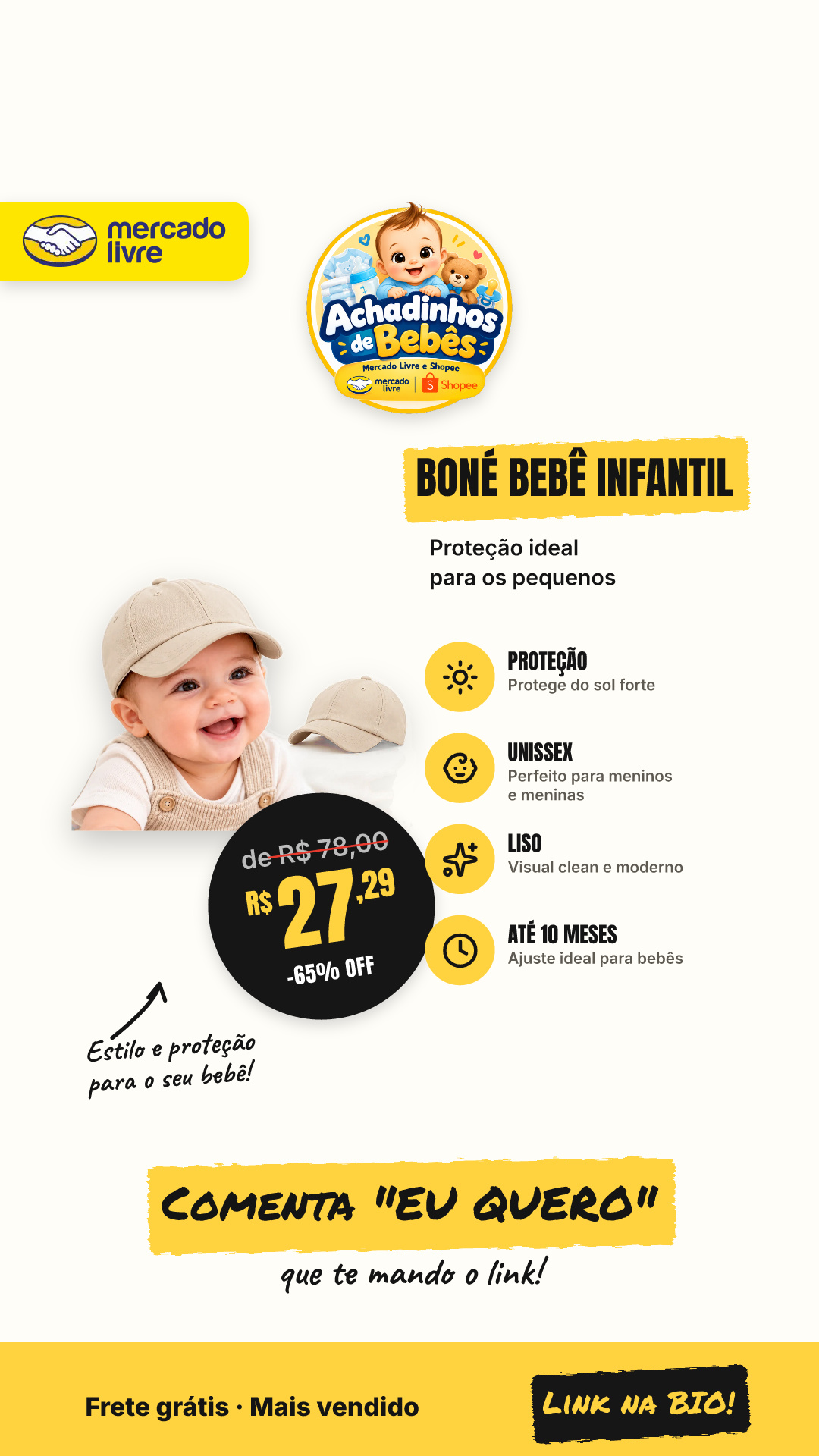 Boné Bebê Infantil Praia Proteção Menino Menina 2 A 10 Meses Bege Un Liso