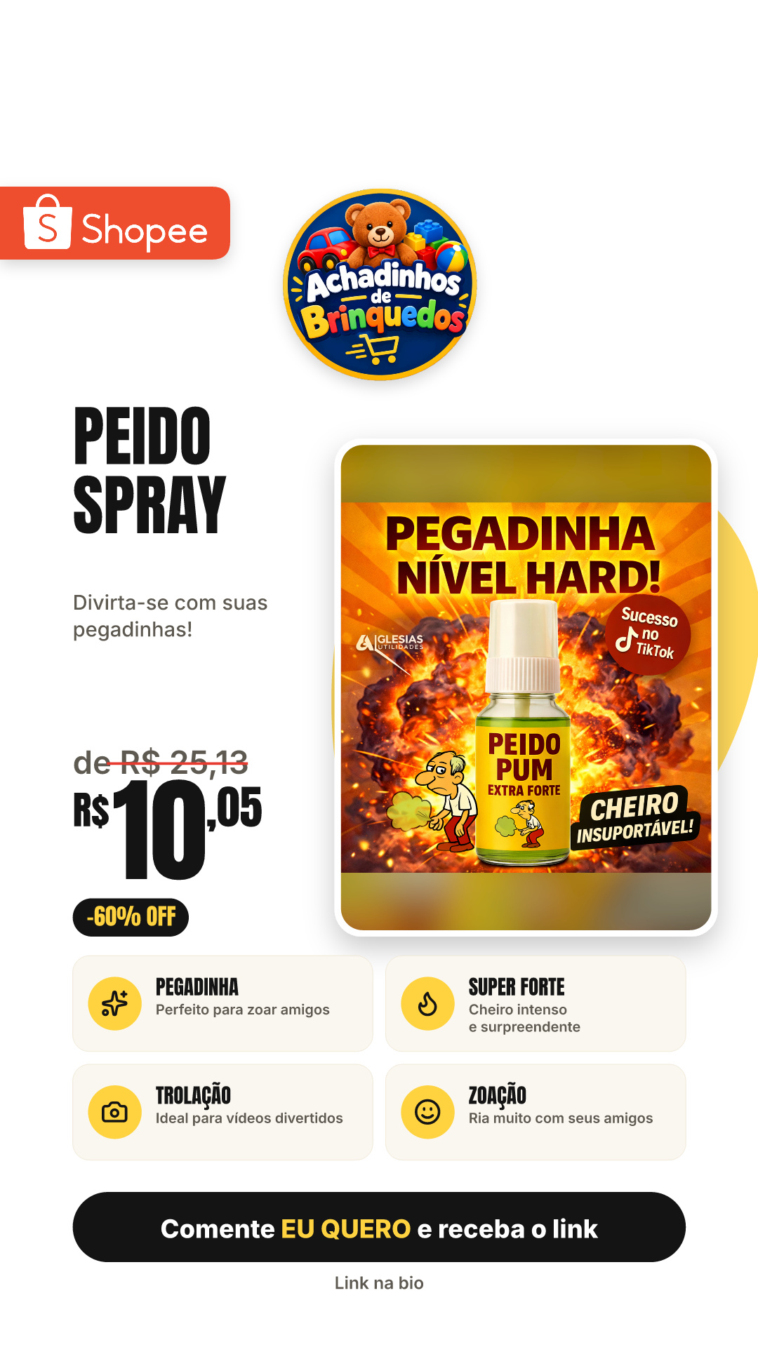 Peido Spray de Pum Pegadinha Super Forte - Zoação Garantida - Pegadinha - Trolagem TikTok