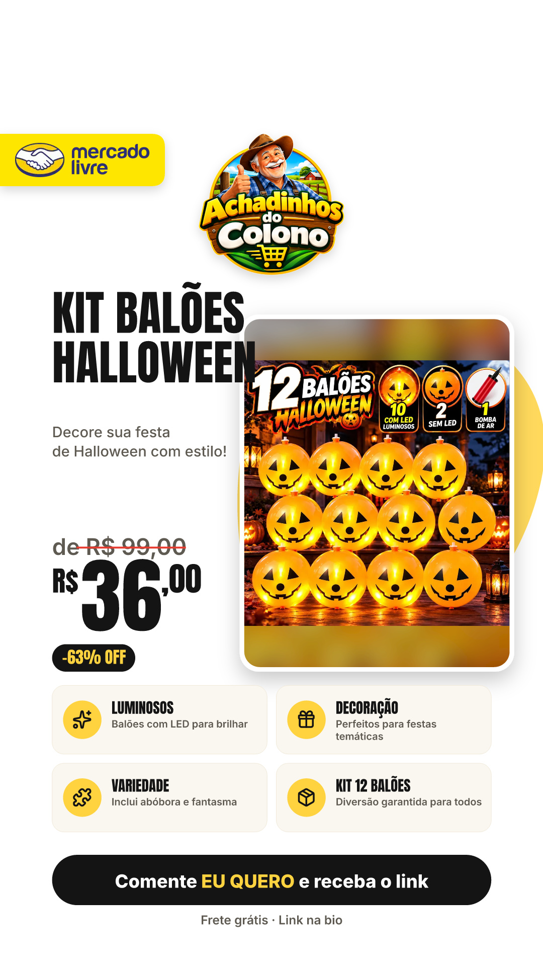 Jogojunto Kit 12 Balões Halloween Abóbora Fantasma 25cm 10 Com Led Luminosos 2 Sem Led Bexigas Laranja Com Bomba De Ar Decoração Festa Dia Das Bruxas