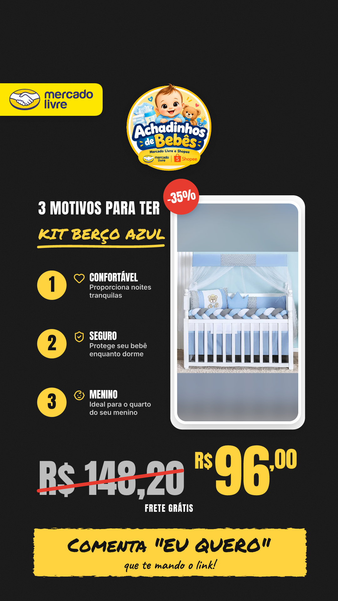 Kit Para Berço Confortável Seguro Bebê Menino Azul Barato