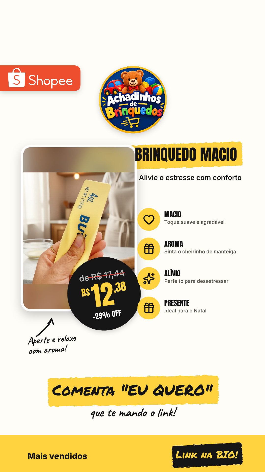 Brinquedo Super Macio e Lento de Apertar com Aroma de Manteiga, Presente de Natal para Alívio do Estresse