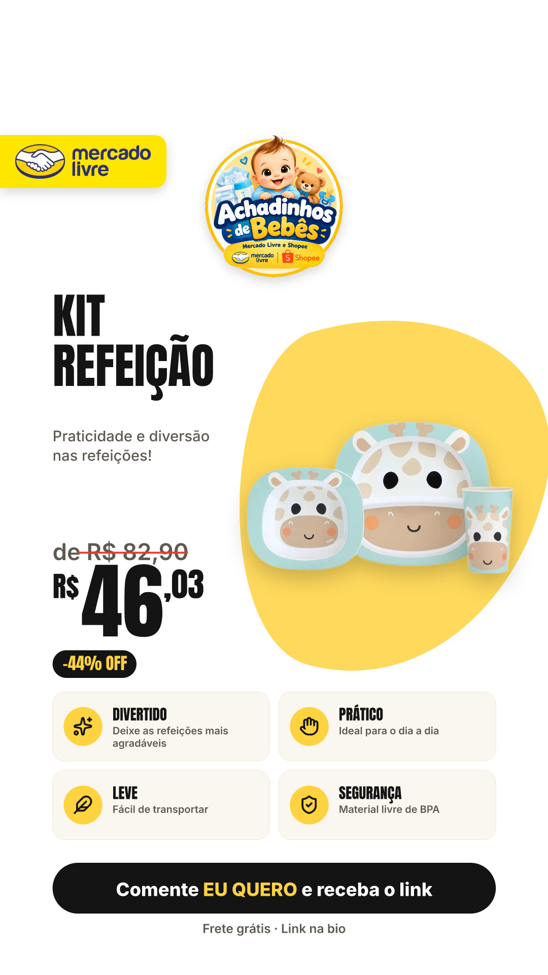Kit Refeição Buba Zoo Girafa Azul Lisa Sem Personagem