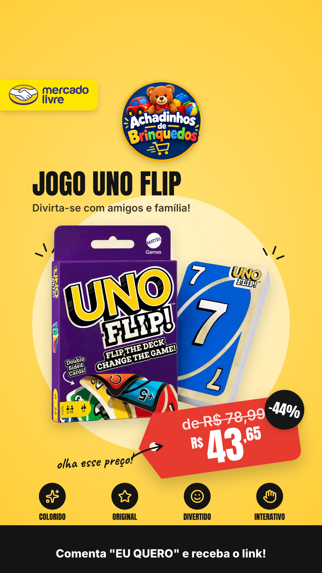 Jogo De Cartas Mattel Uno Flip 112 Cartas Coloridas…