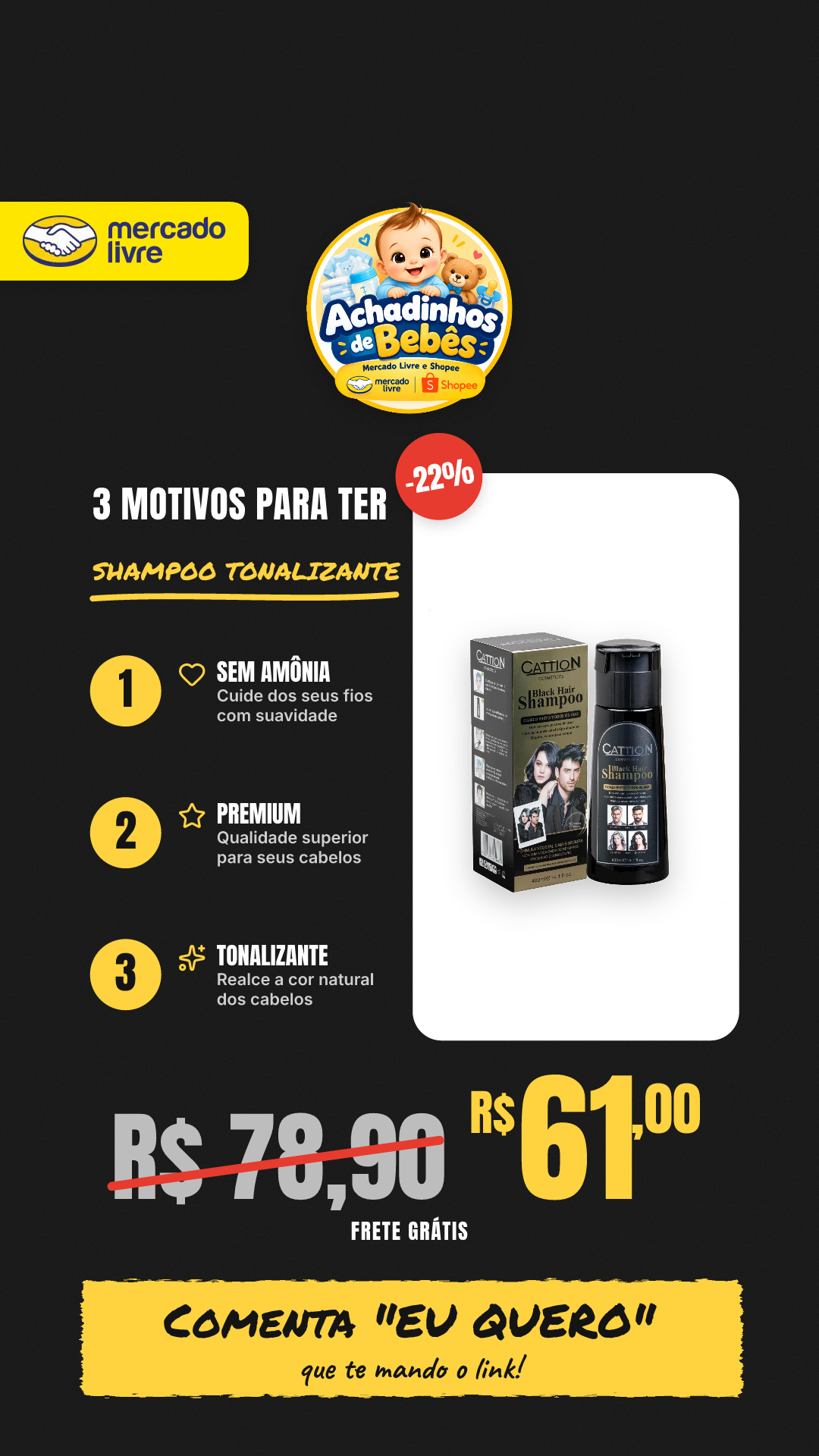 Shampoo Tonalizante Cattion 2 Em 1 Sem Amônia 400 Ml…