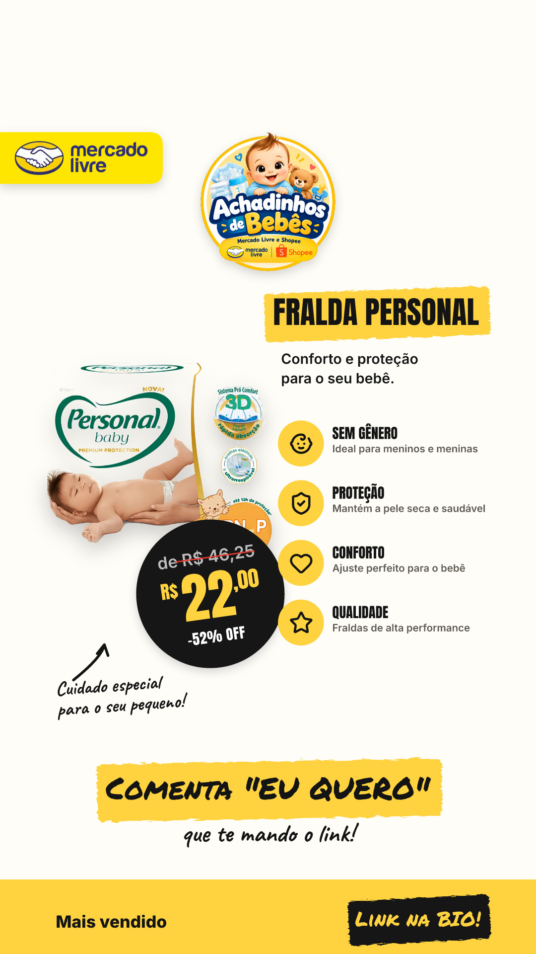 Fralda Personal Baby Premium Protection Tamanho Rn Até P 24 Unidades Sem Gênero Rn Até O P