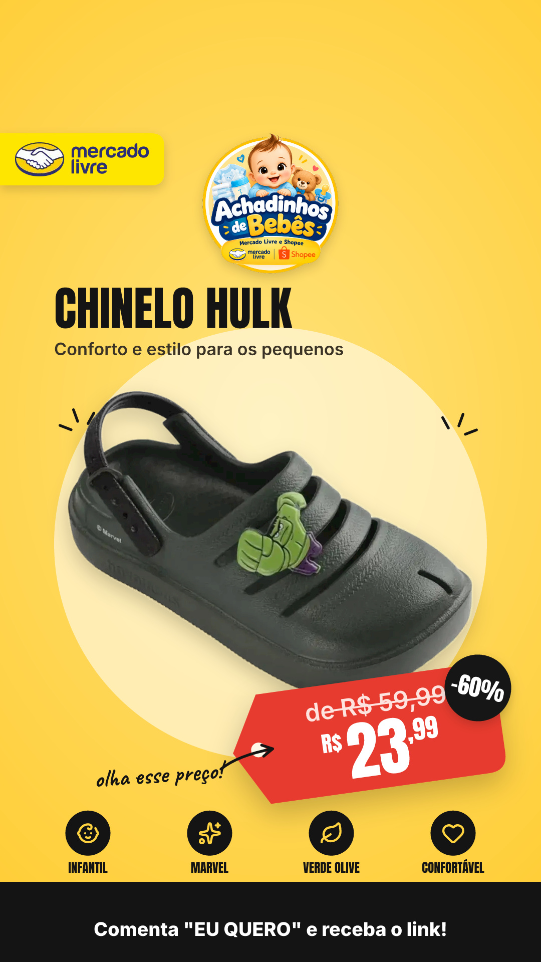 Chinelo Havaianas Clog Baby Infantil Babuche Marvel Verde Olive 27/28 Hulk