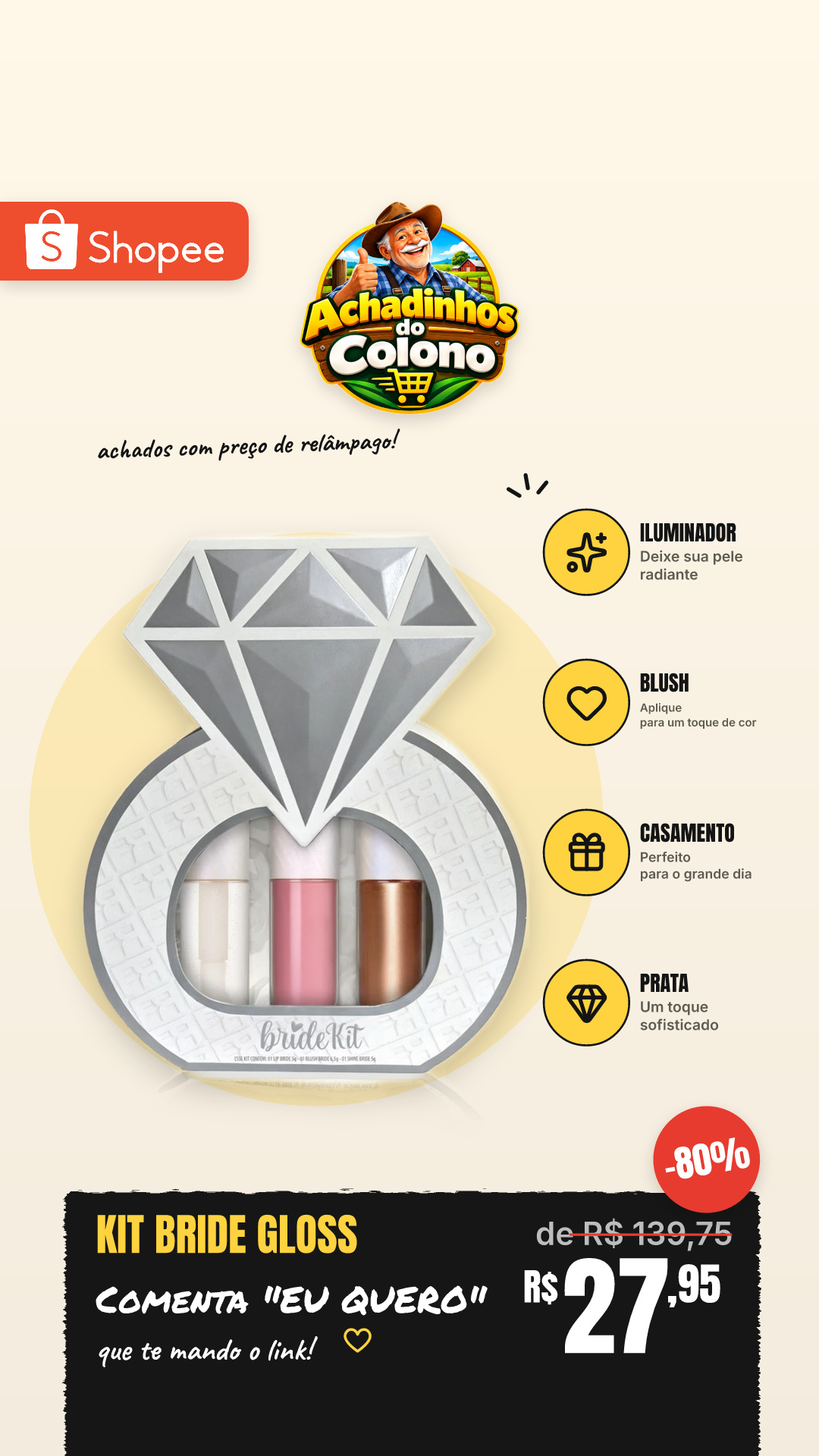 Kit Bride Franciny Gloss Iluminador E Blush Casamento Prata