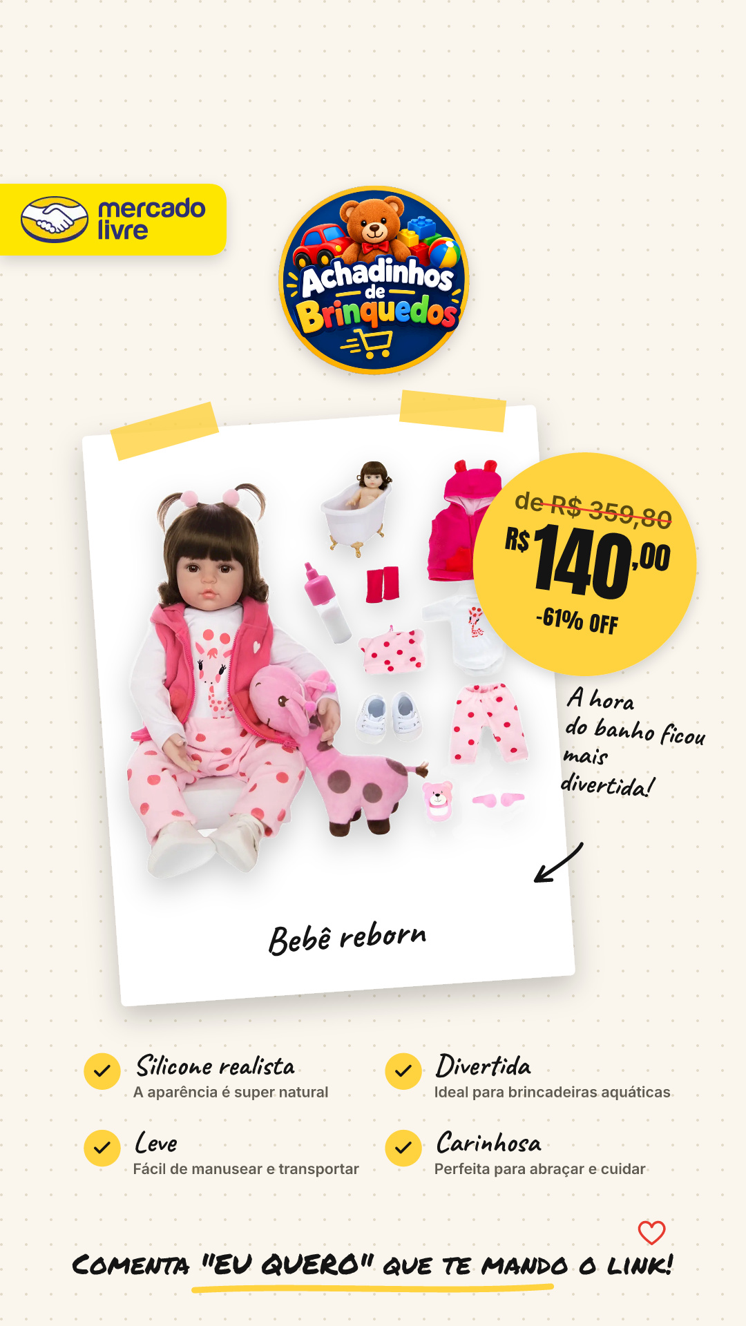 Bebê Reborn Girafinha Banho Silicone Realista Boneca