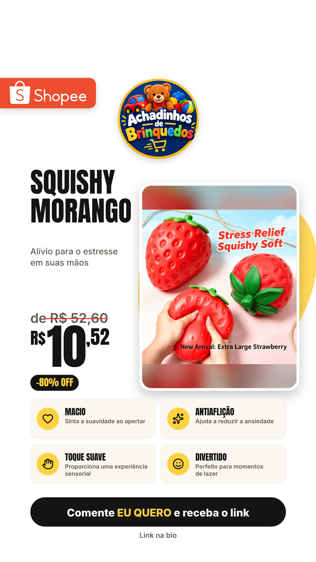 Squishy Morango Gigantes Bola De Estresse,Fidget Toy Soft Squeeze Anti-Ansiedade Alívio Do Brinquedo Sensorial