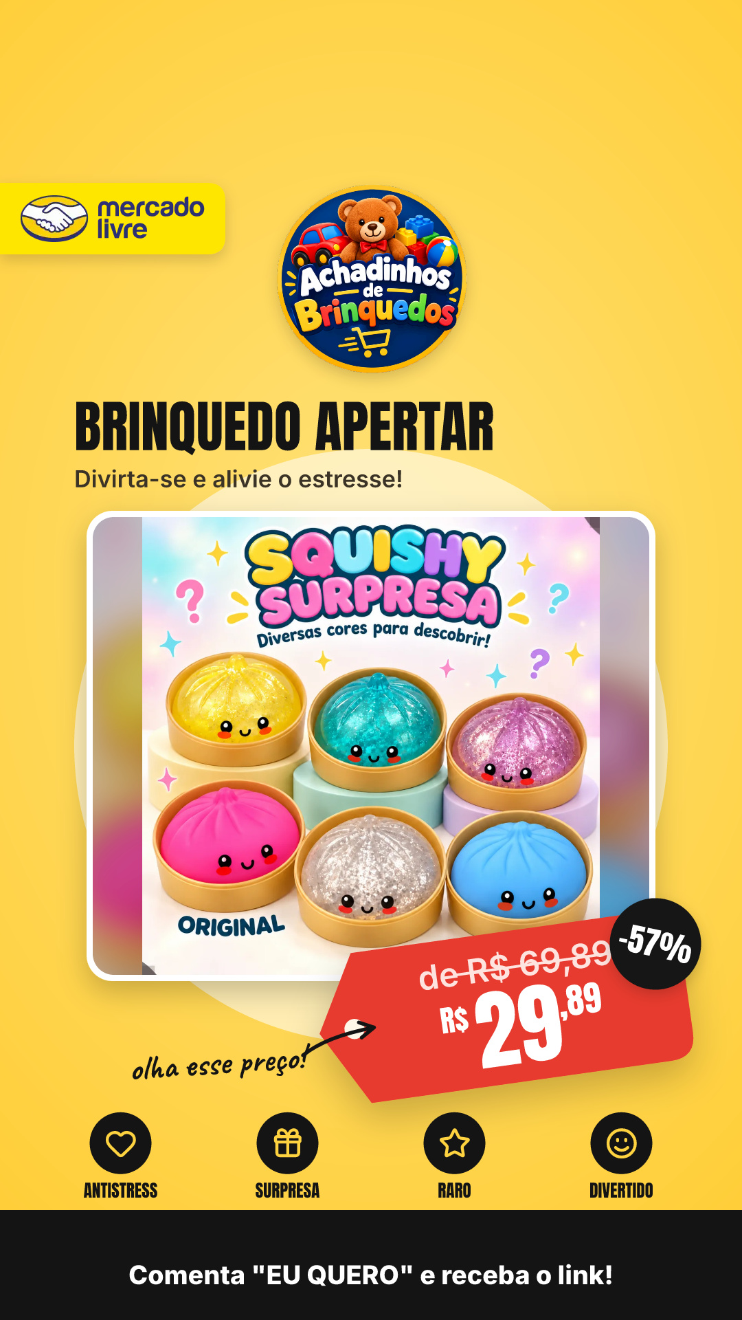 Brinquedo Bolinho Apertar Surpresa Antistress Raro Dump Surpresa