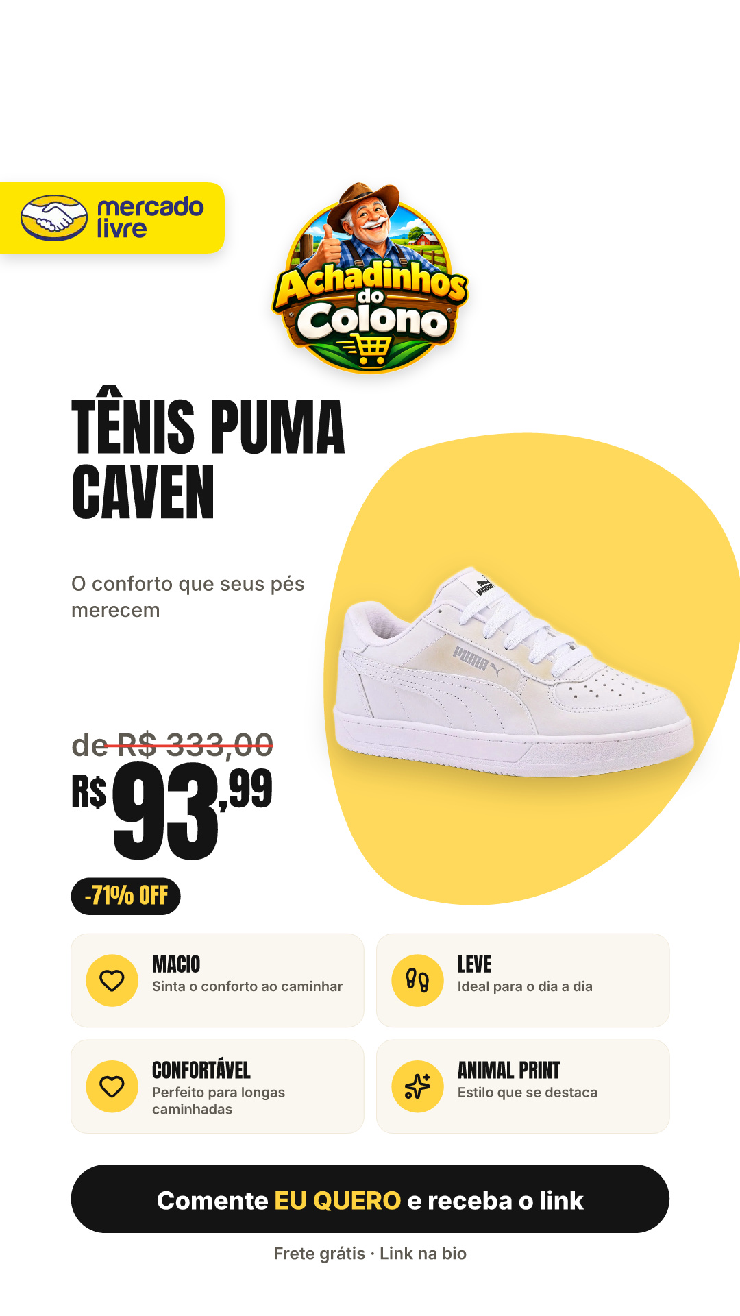 Tênis Puma Caven Suede Masculino Macio Leve Confortável Branco Animal Print 40 Br