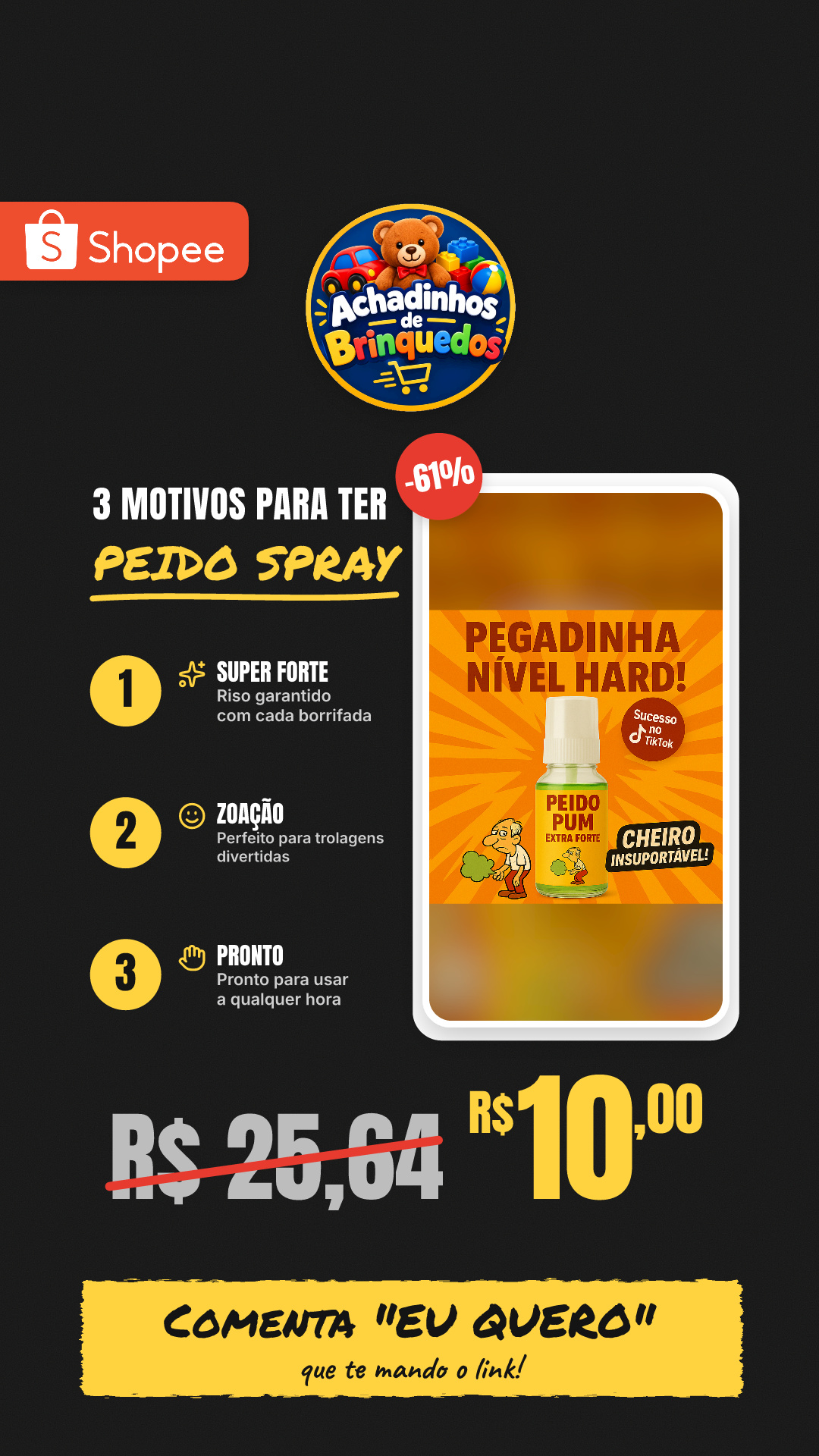 Peido Spray de Pum Pegadinha Super Forte Zoação Garantida Pegadinha Trolagem Peido Alemão Pronto