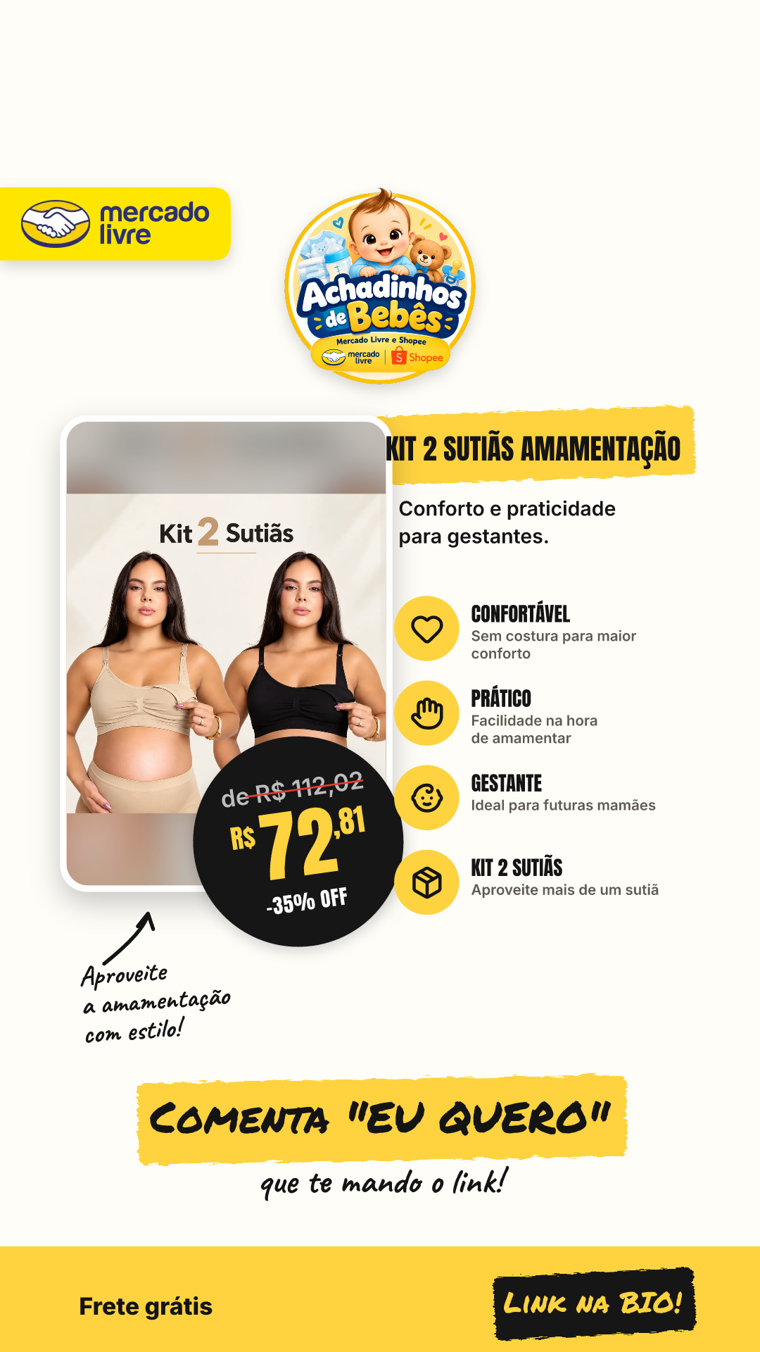 Kit 2 Sutiãs Amamentação Sem Costura Confortável Gestante