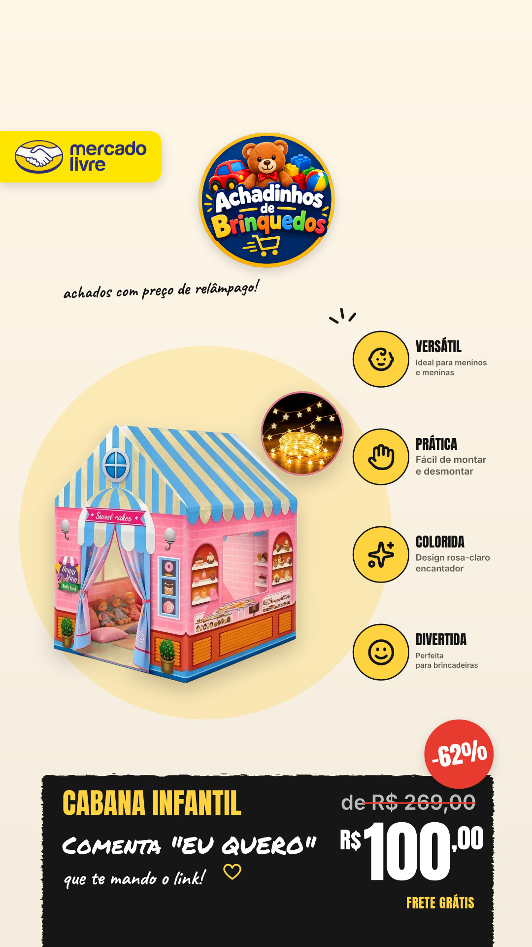 Cabana Infantil, Tenda De Brincar Para Meninos E Meninas Rosa-claro