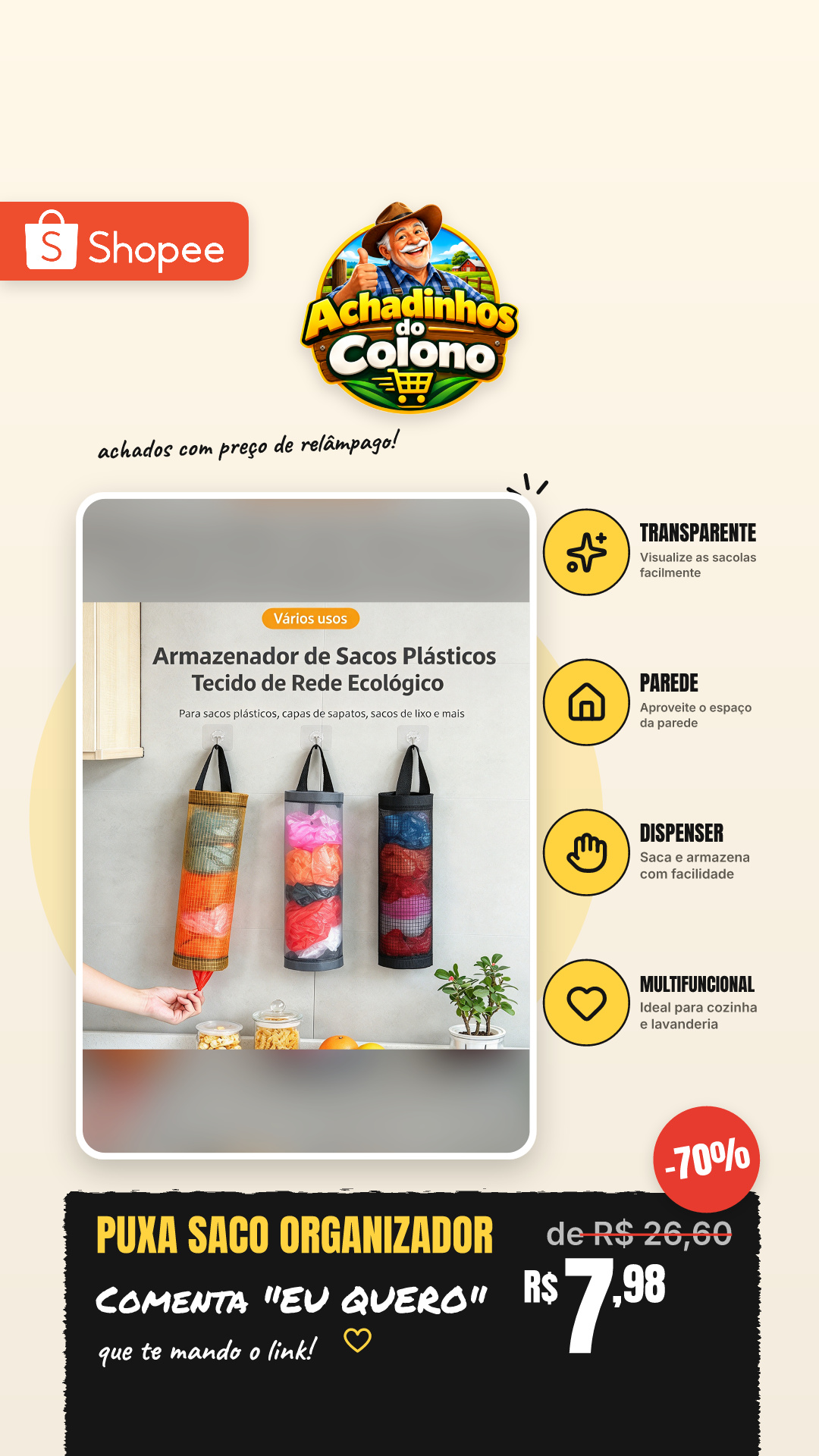 Puxa Saco Porta Sacola Plástica Organizador Transparente Saco De Cozinha Dispenser Sacola Plástica Lavanderia Parede