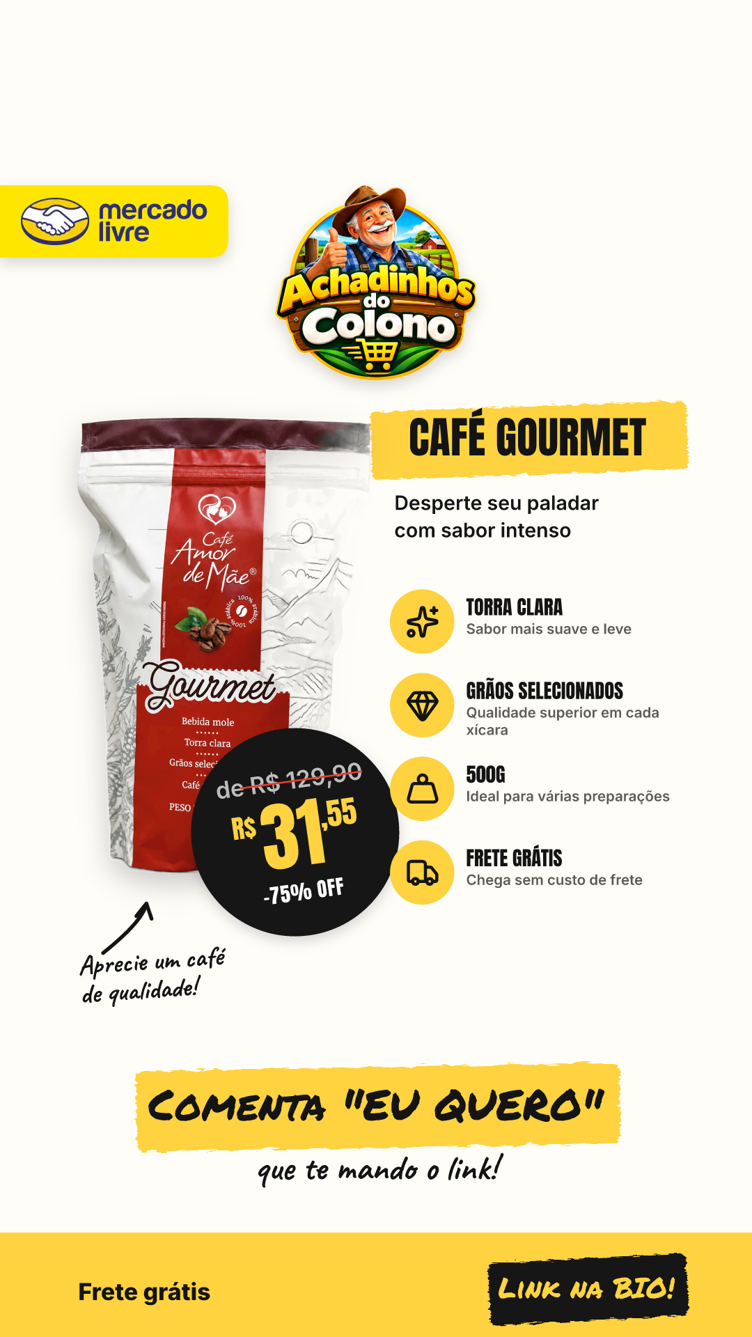 Café Selecionado 500g Torra Clara Gourmet Grãos Frete…