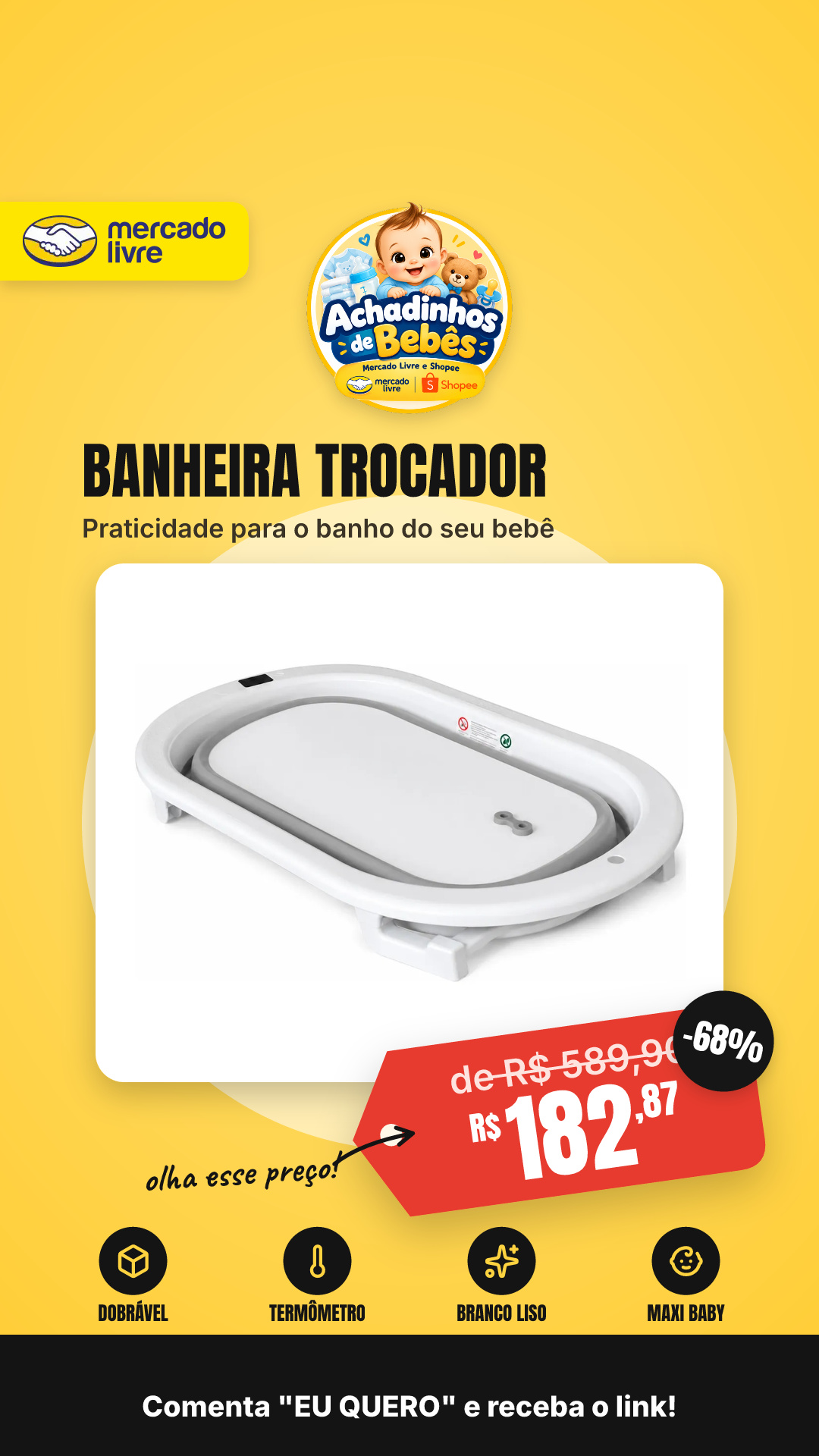 Banheira Trocador Dobrável Termômetro Aloha Maxi Baby Branco Liso