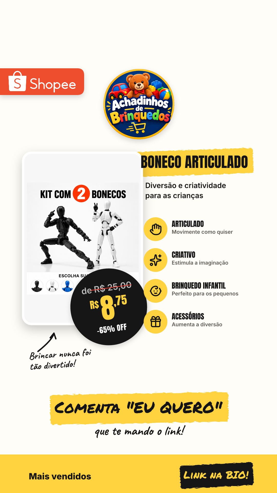 Kit 2 Boneco Articulado Dummy 13 Desmontado Brinquedo Infantil Figura Criativo Acessórios