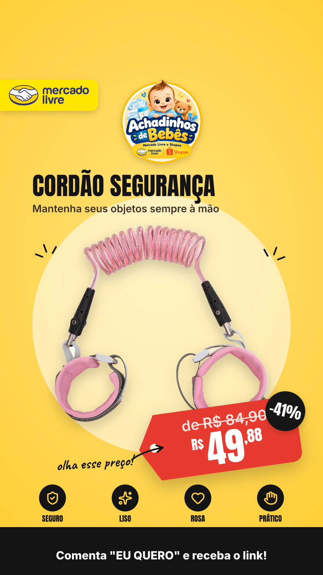 Cordão De Segurança Para Pulso Rosa Buba Liso
