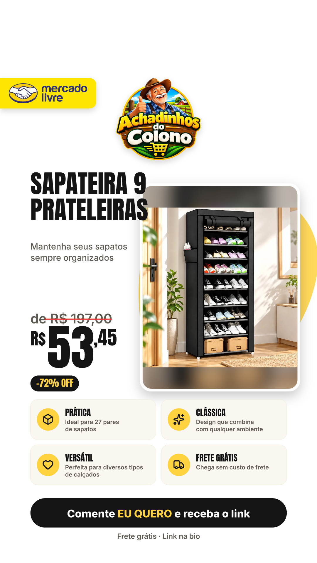 Sapateira Armário Organizador Estocasa Clássica Com 9 Prateleiras Para 27 Pares De Sapatos Preto