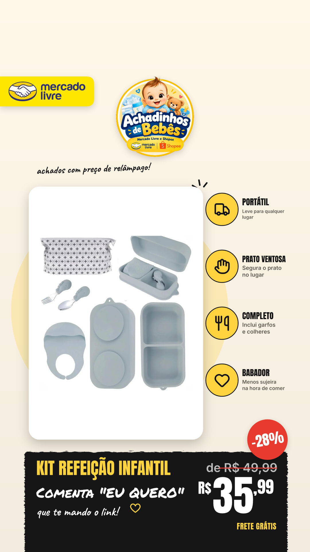 Kit Refeição Infantil Em Silicone Portátil Com Prato Ventosa Babador Estojo Garfos E Colheres Cinza-claro