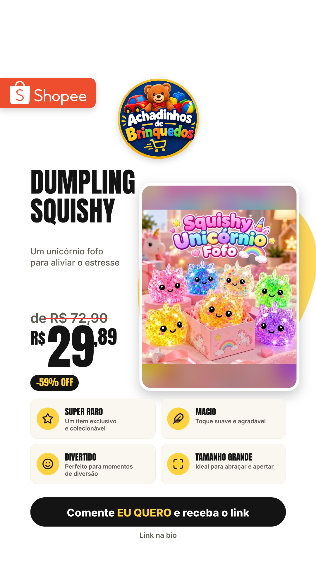 Dumpling Squishy Super Raro Unicórnio Fofo Glitter Surpresa Macio Antiestresse Tamanho Grande Divertido