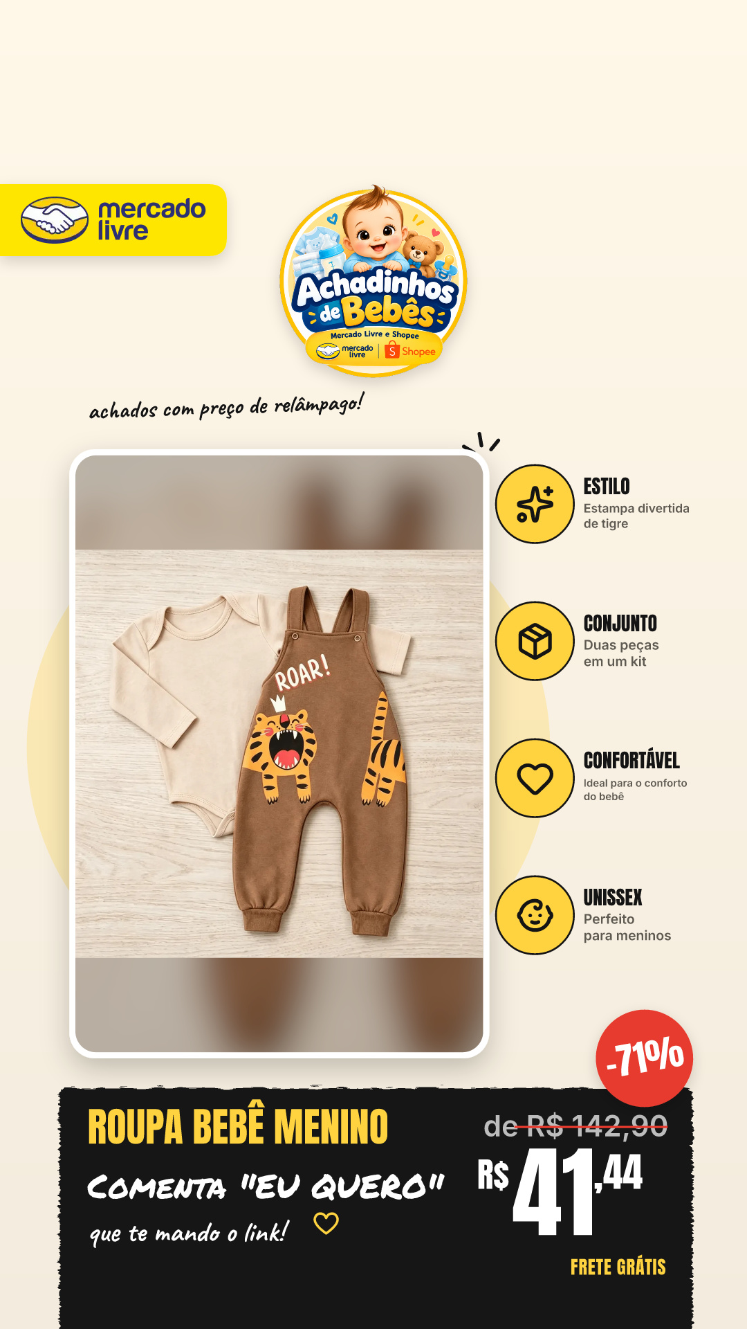 Roupa De Bebê Menino 2 Peças Jardineira E Body Manga Longa Estampa Tigre G