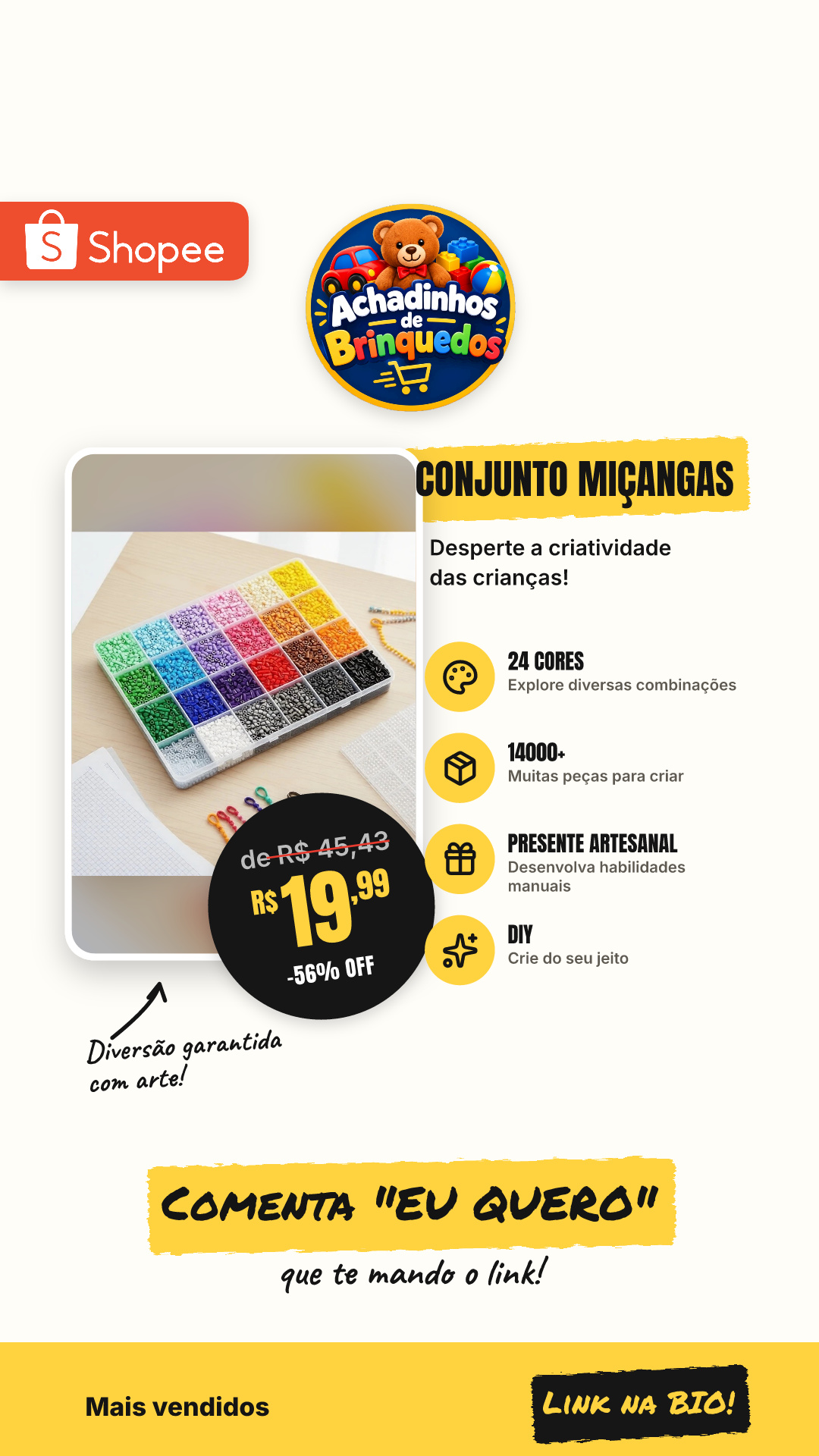 Conjunto Completo de Miçangas Perler, 24 Cores, 14000+ Kit, Brinquedo de Pixel DIY, Presente Artesanal para Crianças
