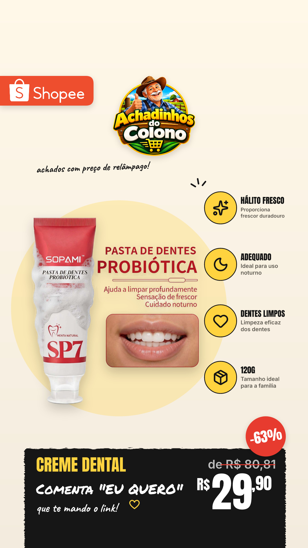 SOPAMI SP7 Pro Creme Dental Menta 120g - Dentes Limpos HáLito Fresco Adequado para período noturno - 1/2/3tubos