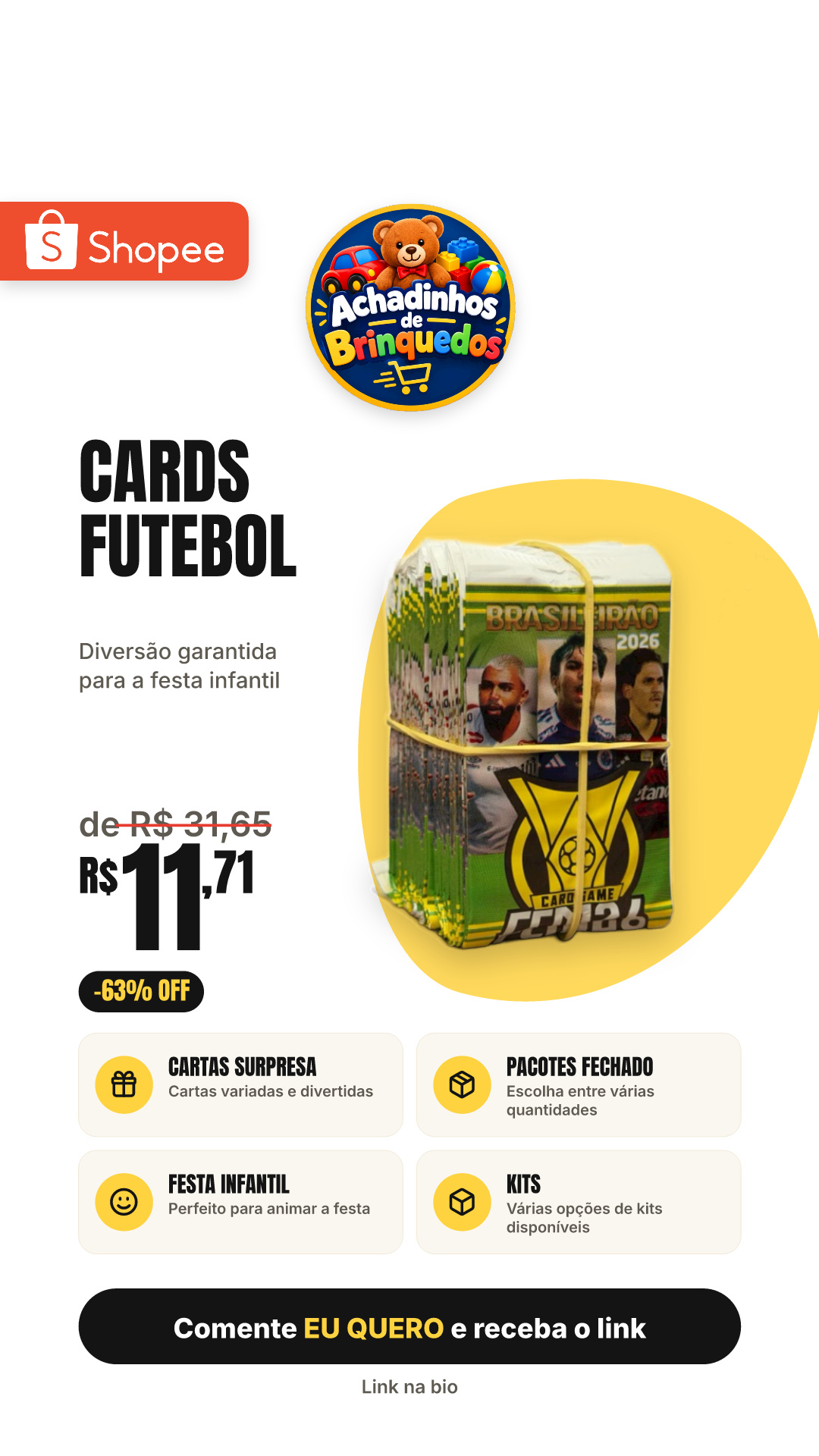 Cards Futebol Brasileirão 2026 Pacotes Fechado OL Kits com 24, 48,100 ou 200 Unidades Cartas Surpresa Festa Infantil