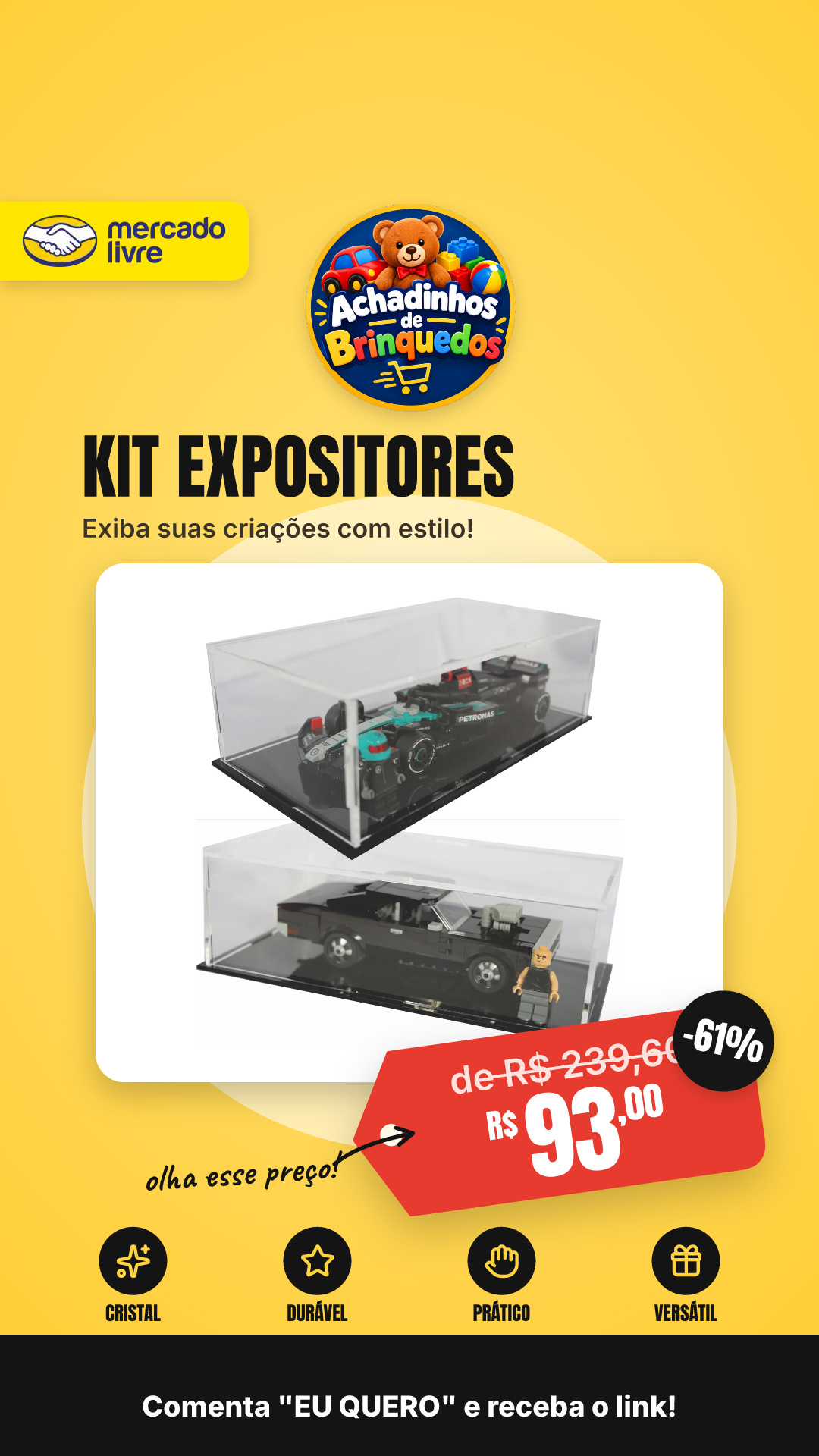 Kit 2x Expositores Speed Champions Para Lego Acrilico Cristal