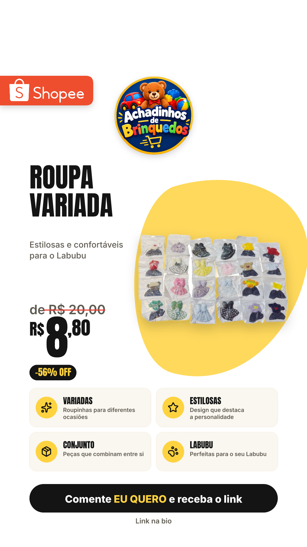 Roupa Variada Conjunto Para Labubu 17 CM Roupinhas Estilosas Somente As Roupas