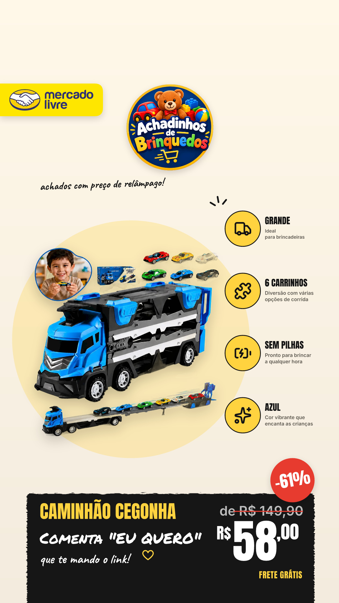 Caminhão Cegonha Vira Pista De Corrida 1,20m Com Lançador Carreta Cegonheira Grande Com 6 Carrinhos De Fricção Brinquedo Infantil 2 Em 1 Sem Pilhas Azul Kizumba