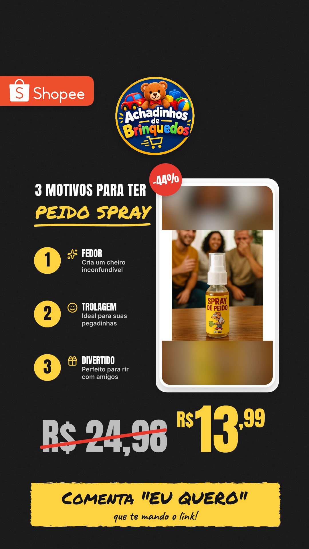 Peido Spray Pum Pronto Trolagem Fedido Amigo da Onça Peido Alemão Pegadinha TikTok Fedorenta Zoação
