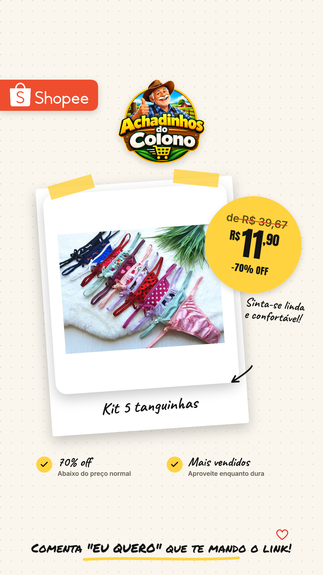 Kit 5 Tanguinhas Fio Dental Calcinha Tanga Lingerie