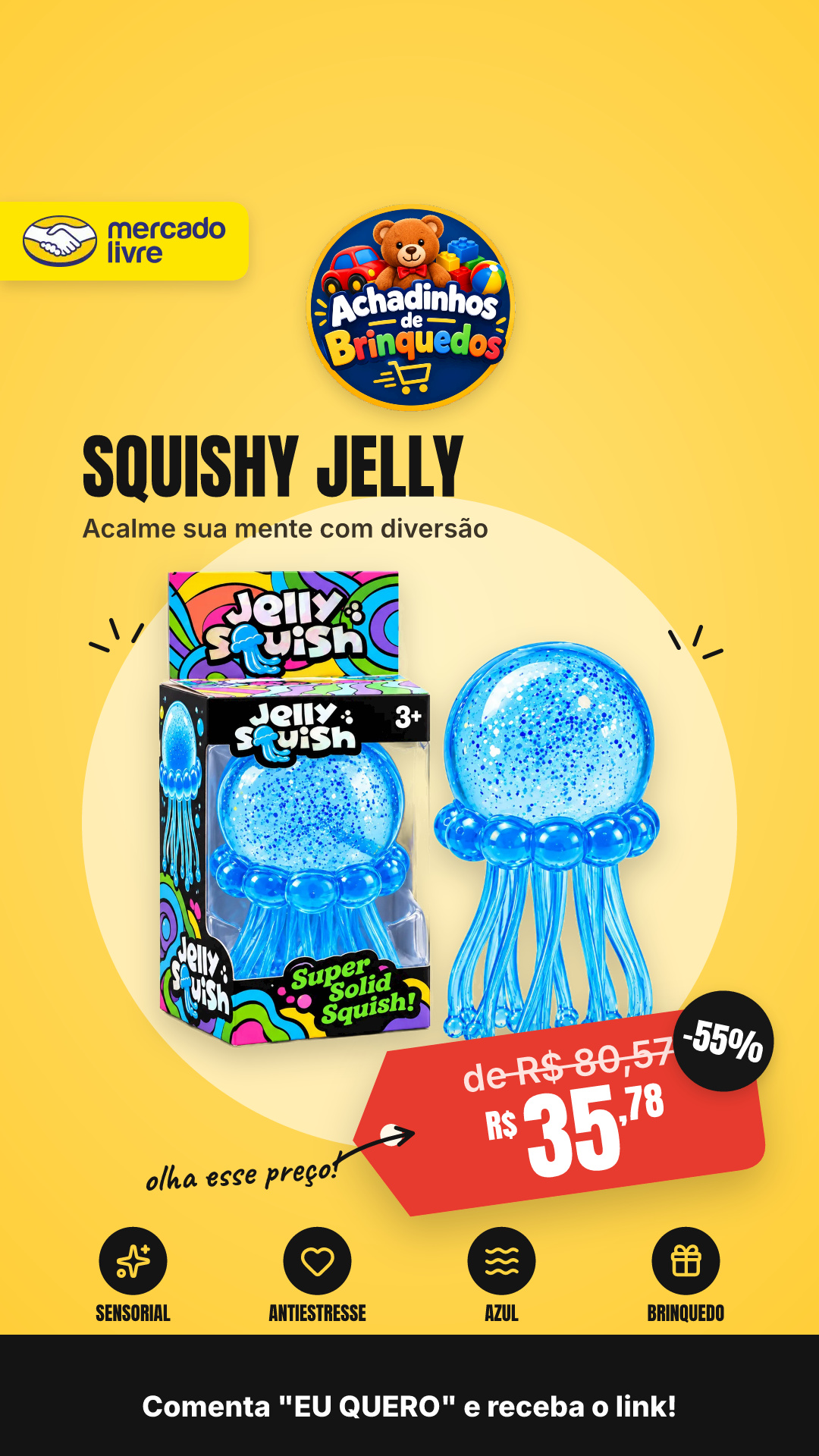 Squishy Jelly Água-viva Brinquedo Sensorial Antiestresse Azul